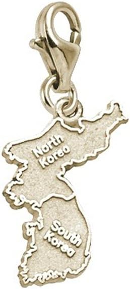 10k Yellow Gold Korea Map Charm With Lobster Claw Clasp, Charms for Bracelets and Necklaces