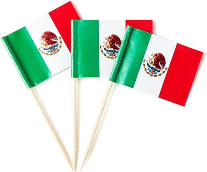 Mexico Flag Mexican Flag, Small Mini Mexico Toothpick Flags for Food, Cupcakes, Cocktails, Appetizers, Bar Party Decorations