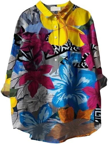 Women Funny Graphic Long Sleeve Floral Blouses Plus Size Button Shirts Casual Cute Vneck Fall Tunic Tops Trendy