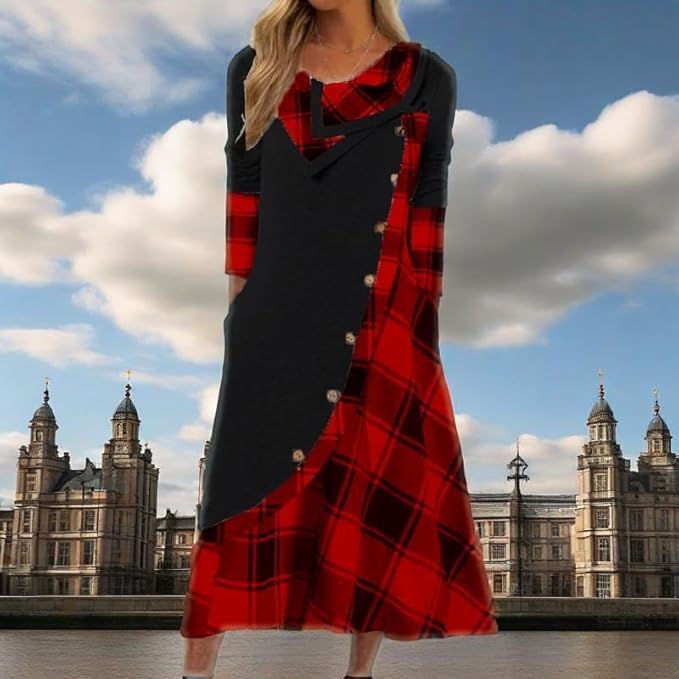 Winter Dresses for Women Wedding Guests Casual Cute Heart Long Sleeve Tiered Maxi Dress with Pockets Plus Size