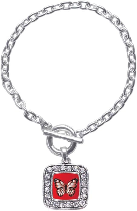 Inspired Silver - Silver Square Charm Toggle Bracelet with Cubic Zirconia Jewelry