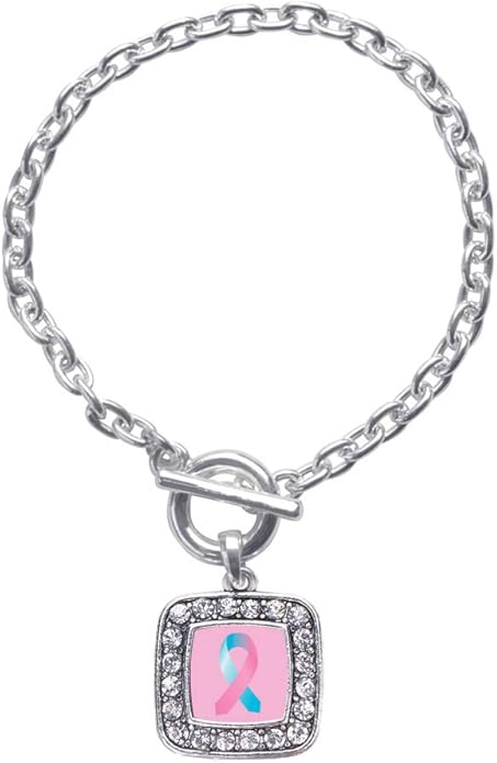 Inspired Silver - Silver Square Charm Toggle Bracelet with Cubic Zirconia Jewelry