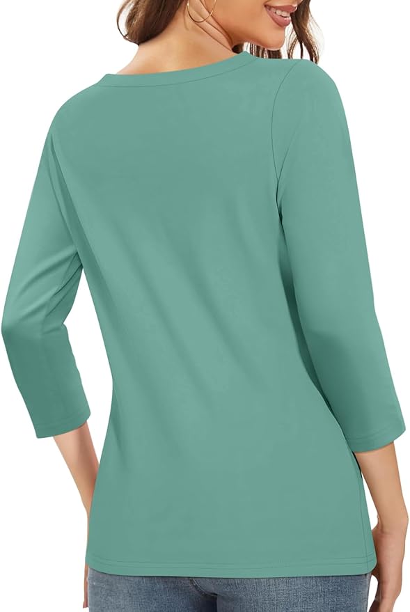 PGANDS Women's 3/4 Length Sleeve T Shirts Button Down Scoop Neck Casual Tops