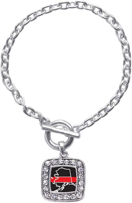 Inspired Silver - Silver Square Charm Toggle Bracelet with Cubic Zirconia Jewelry