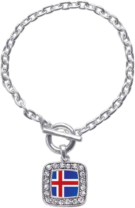 Inspired Silver - Silver Square Charm Toggle Bracelet with Cubic Zirconia Jewelry