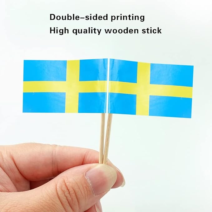 Sweden Flag Swedish Flag, Small Mini Sweden Toothpick Flags for Food, Cupcakes, Cocktails, Appetizers, Bar Party Decorations