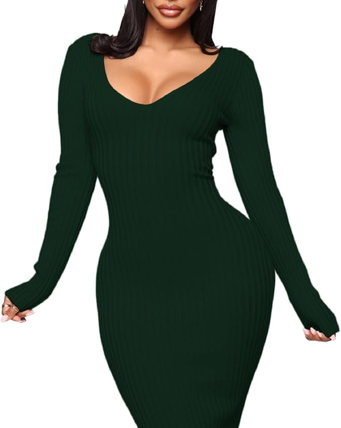 SheKiss Women's Off Shoulder Long Sleeves Bodycon Sweater Dress Sexy Knit Slim Cardigans