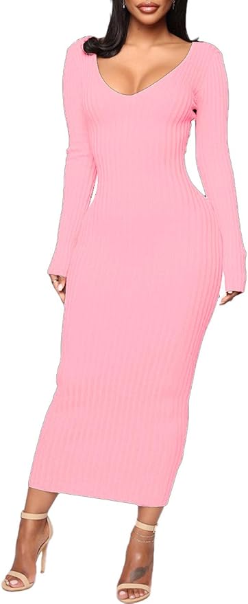 SheKiss Women's Off Shoulder Long Sleeves Bodycon Sweater Dress Sexy Knit Slim Cardigans