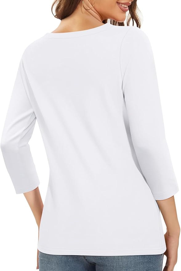 PGANDS Women's 3/4 Length Sleeve T Shirts Button Down Scoop Neck Casual Tops