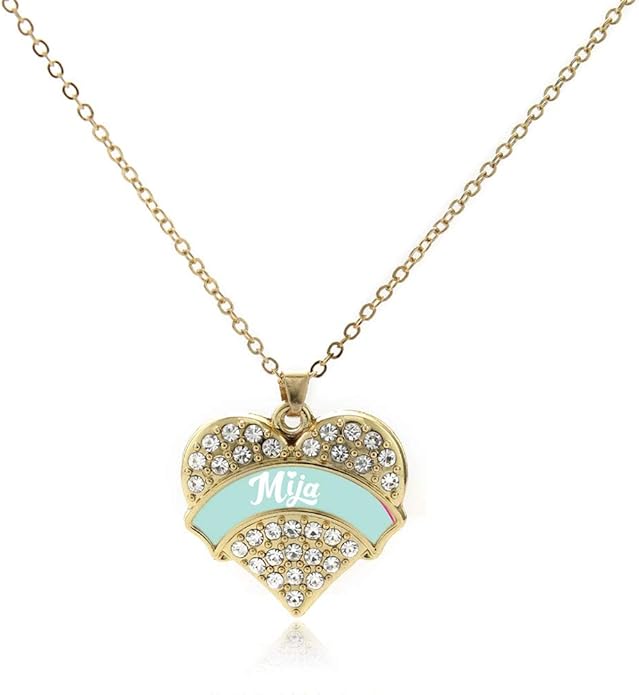 Inspired Silver - Gold Pave Heart Charm 18 Inch Necklace with Cubic Zirconia Jewelry