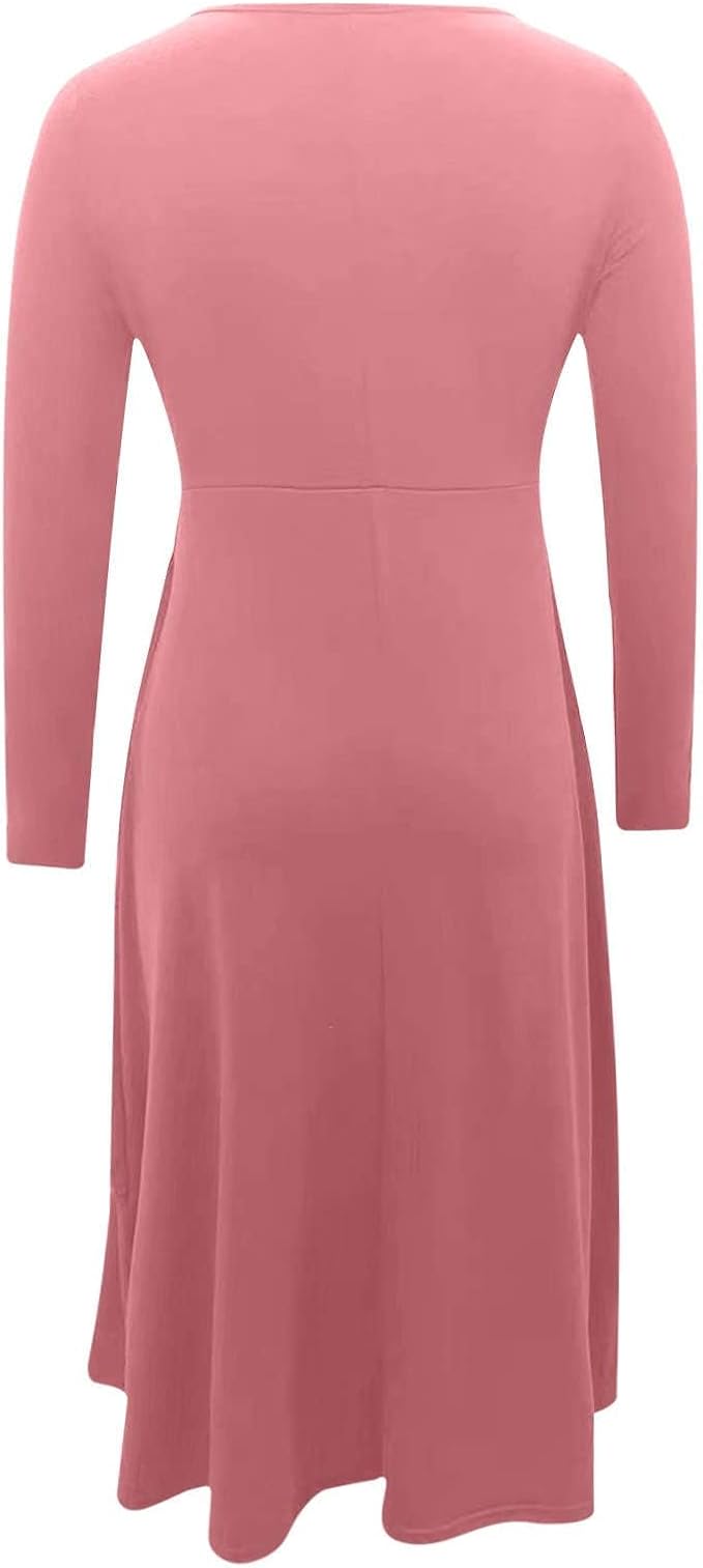 Winter Dresses for Women Wedding Guests Casual Cute Heart Long Sleeve Tiered Maxi Dress with Pockets Plus Size