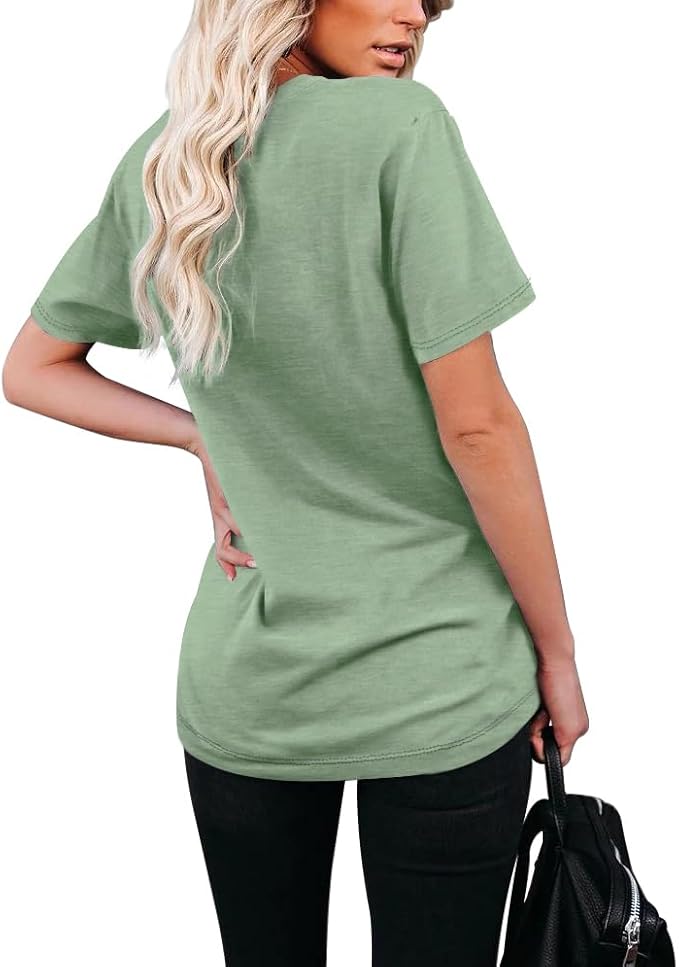 WIHOLL Women Summer T Shirts Short Sleeve Rounded V Neck Pocket Tee Tops