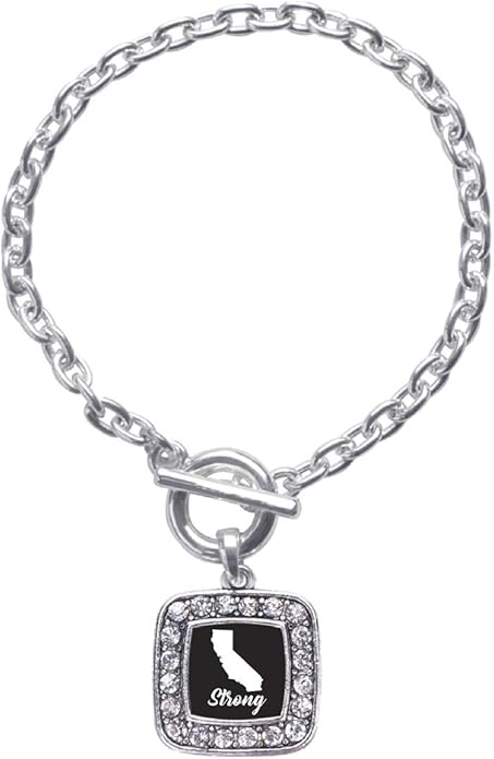 Inspired Silver - Silver Square Charm Toggle Bracelet with Cubic Zirconia Jewelry