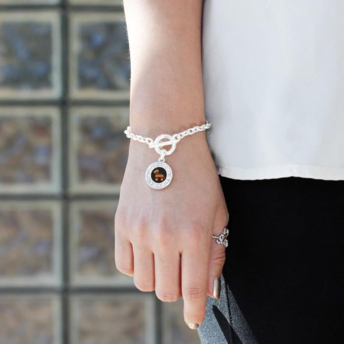 Inspired Silver - Silver Circle Charm Toggle Bracelet with Cubic Zirconia Jewelry