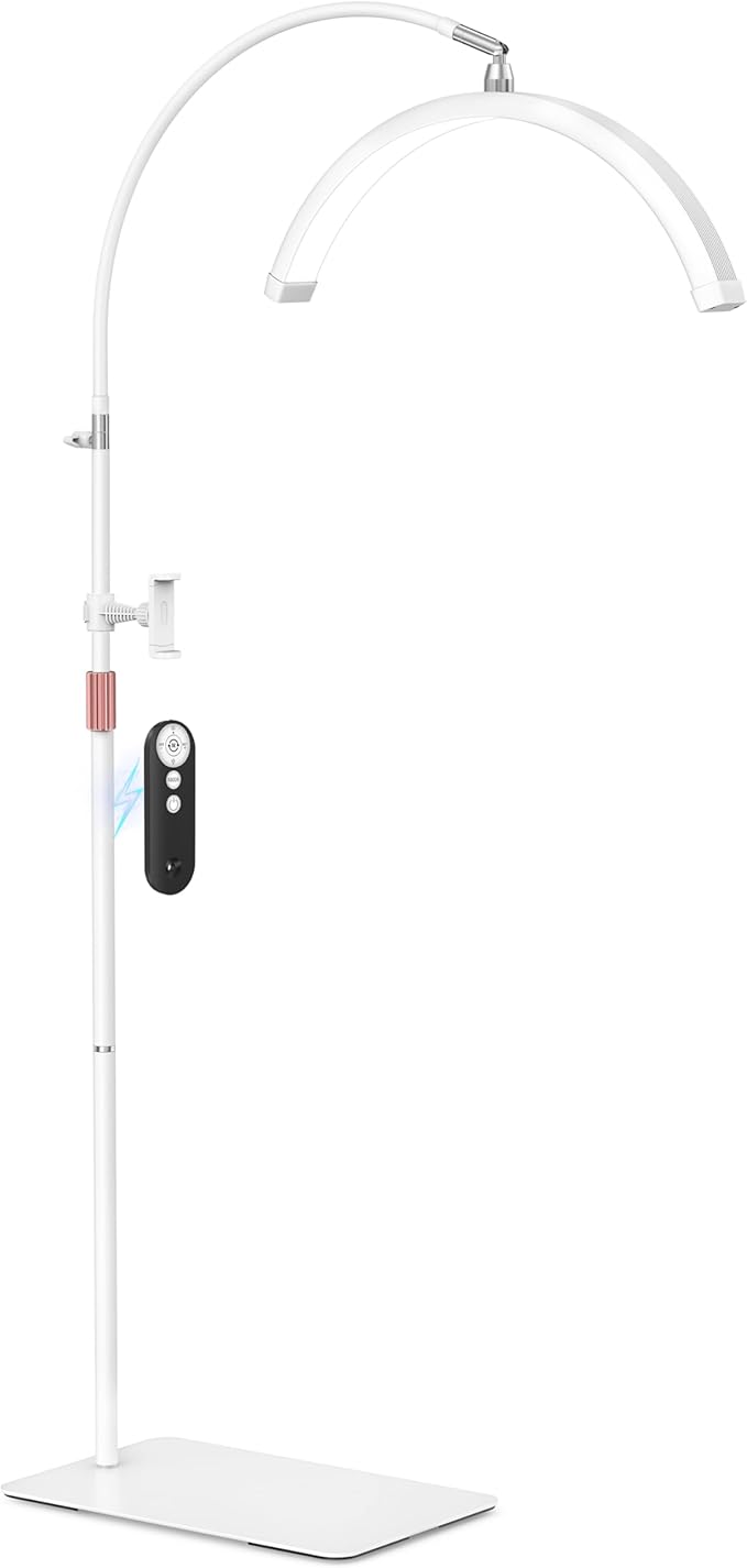 Half Moon Light for Lash Tech, Lash Lamp with Phone Holder for Eyelash Nail Art Tattoos Skincare, 5 Color Temperatures & Brightness Setting LED Floor Lamp Esthetician Light