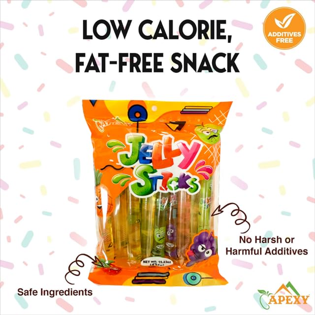 Apexy Jelly Straws, Fruit Jelly Filled Strips, Assorted Fruit Jelly Sticks, 15.23oz (432g)