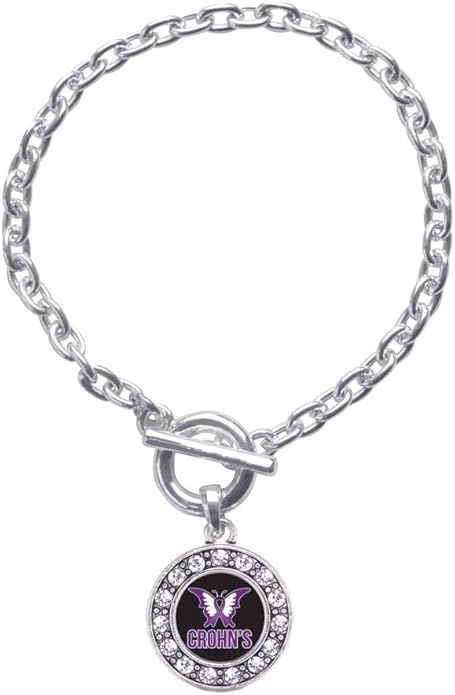 Inspired Silver - Silver Circle Charm Toggle Bracelet with Cubic Zirconia Jewelry