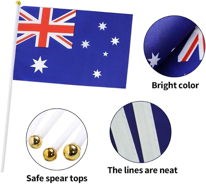 20 Pack Small Australia Flags on Stick Mini Handheld Australian Flag for Parades, Independence Day and Patriotic Events 5x8 Inch Durable Weather-Resistant Flags with 12 Inch Sticks(Australia)