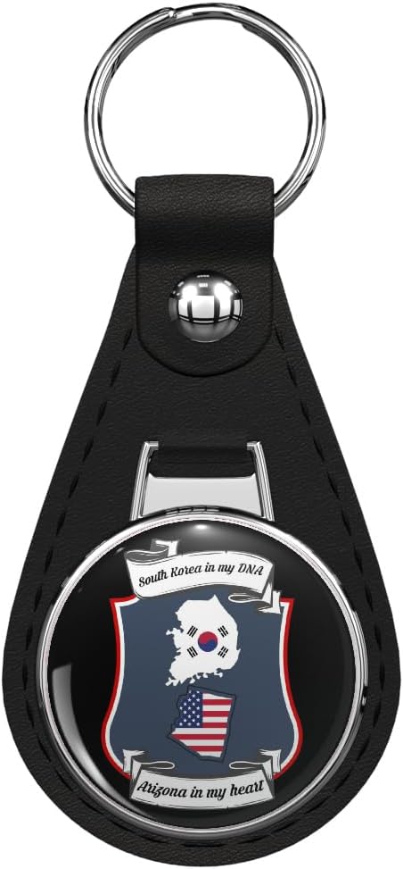 Glover Trading South Korea in my DNA Arizona in my heart Heritage Black Leather Key Chain Keychain