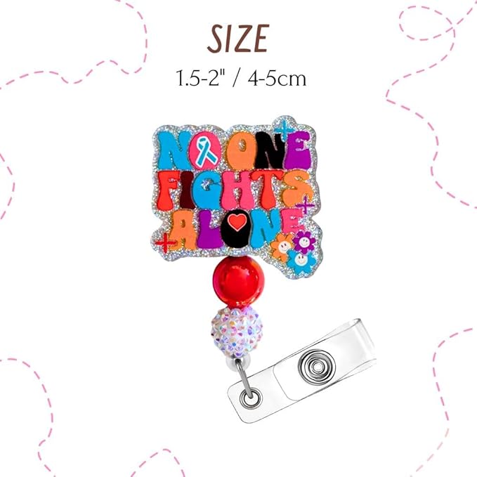 No One Fights Alone Oncology Badge Reel Breast Cancer Healthcare Awareness Survivor Support Lab Tech Decorative Hospital Clinic ID Name Holder Gift for Chemo Nurse MA CNA Nursing Student Clinic Staff