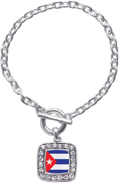 Inspired Silver - Silver Square Charm Toggle Bracelet with Cubic Zirconia Jewelry