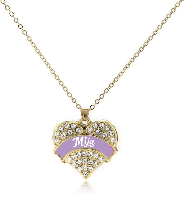 Inspired Silver - Gold Pave Heart Charm 18 Inch Necklace with Cubic Zirconia Jewelry