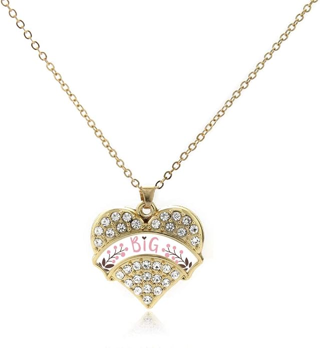 Inspired Silver - Gold Pave Heart Charm 18 Inch Necklace with Cubic Zirconia Jewelry
