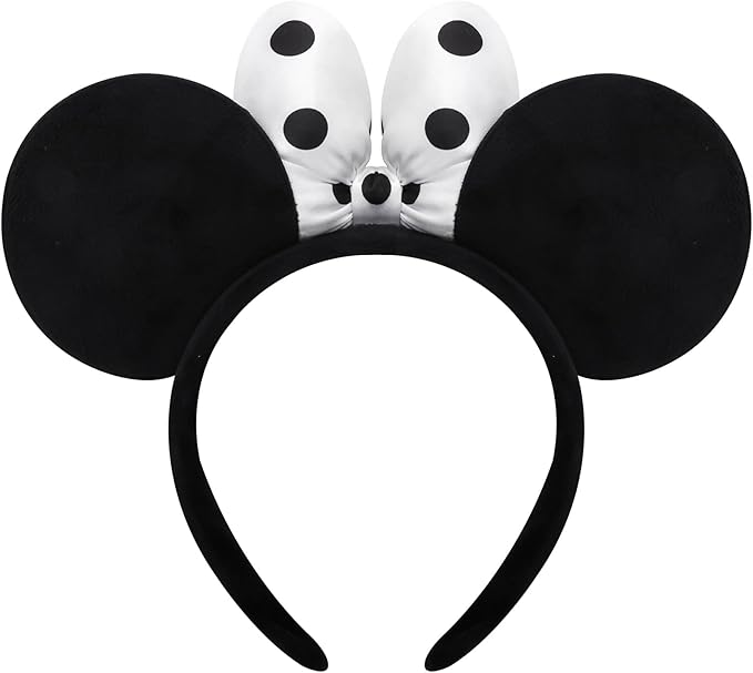 ODOCARE Handmade Mouse Ears Headband for Women and Ladies, Polka Dot Bow Minnie Ears Costume Accessories