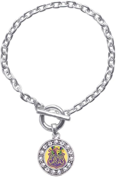 Inspired Silver - Silver Circle Charm Toggle Bracelet with Cubic Zirconia Jewelry