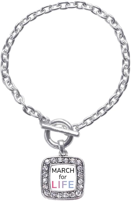 Inspired Silver - Silver Square Charm Toggle Bracelet with Cubic Zirconia Jewelry