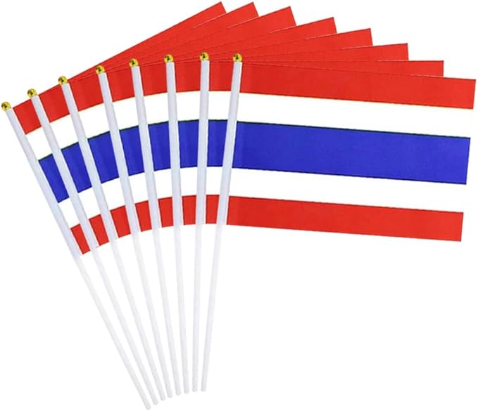 20 Pack Small Thailand Flags on Stick Mini Handheld Thai Flag for Parades, Independence Day and Patriotic Events 5x8 Inch Durable Weather-Resistant Flags with 12 Inch Sticks(Thailand)