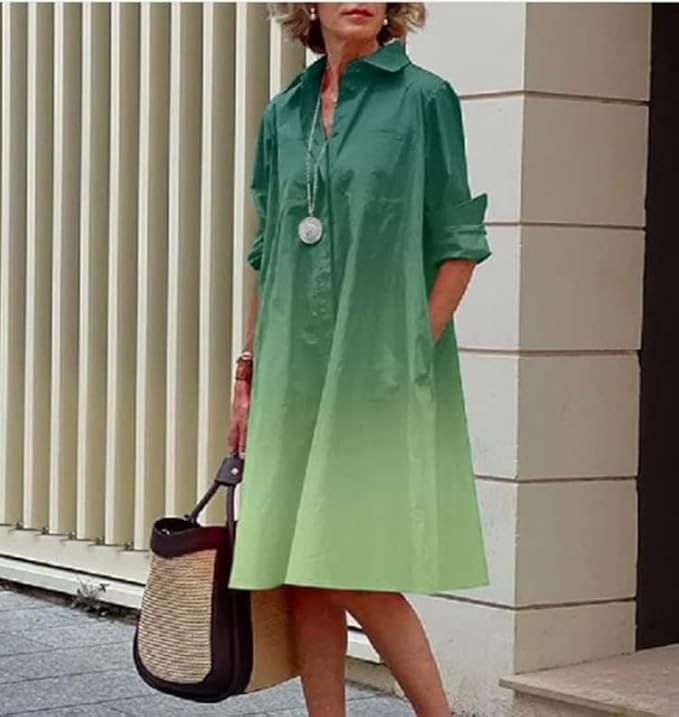Womens 2025 Long Sleeve Button Down Shirt Summer Dress Casual V Neck Loose Fit Midi Shirt Dresses with Pockets
