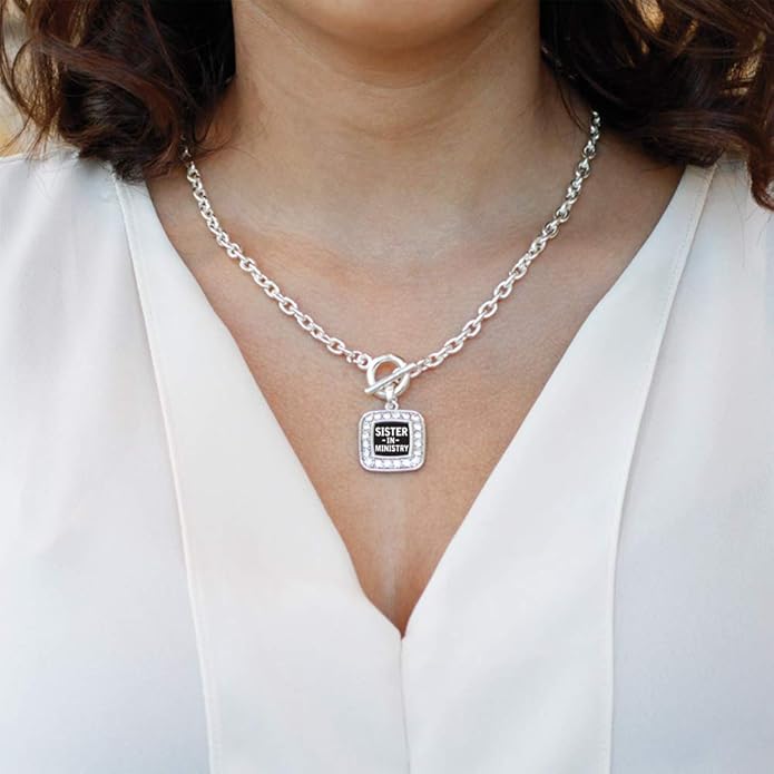 Inspired Silver - Silver Square Charm 18 Inch Necklace with Cubic Zirconia Jewelry