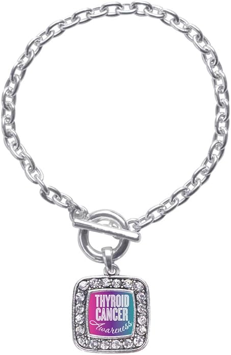 Inspired Silver - Silver Square Charm Toggle Bracelet with Cubic Zirconia Jewelry