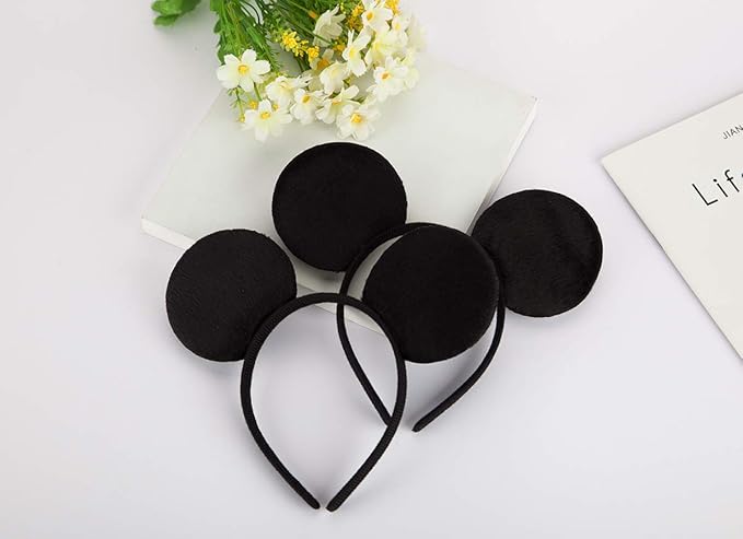 FANYITY Mouse Ears Headbands Sequin Hair Band for Girls Women Boys Party, 2 Pieces (RED DOT&BLACK)