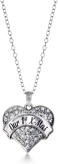 Inspired Silver - Silver Pave Heart Charm 18 Inch Necklace with Cubic Zirconia Jewelry