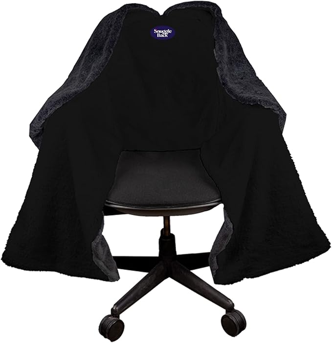 The Original Office Chair Blanket by SnuggleBack; Cozy Comfy Office Desk Chair Wrap Attaches for Convenient Heat and Hands-Free. Stay Warm In The Winter or Summer. Black Faux Fur with Sherpa Fleece