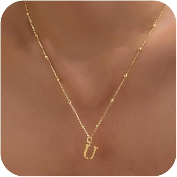 MDIEEL Initial Necklaces for Women Dainty 14k Gold Plated A-Z Letter Pendant Name Necklaces Cute Charm Choker Fashion Accessories Non Tarnish Trendy Jewelry Gift