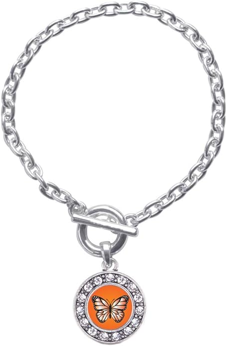 Inspired Silver - Silver Circle Charm Toggle Bracelet with Cubic Zirconia Jewelry
