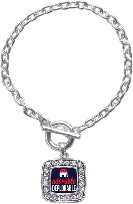 Inspired Silver - Silver Square Charm Toggle Bracelet with Cubic Zirconia Jewelry