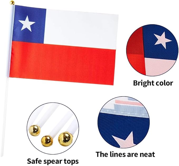 20 Pack Small Chile Flags on Stick Mini Handheld Chilean Flag for Parades, Independence Day and Patriotic Events 5x8 Inch Durable Weather-Resistant Flags with 12 Inch Sticks(Chile)