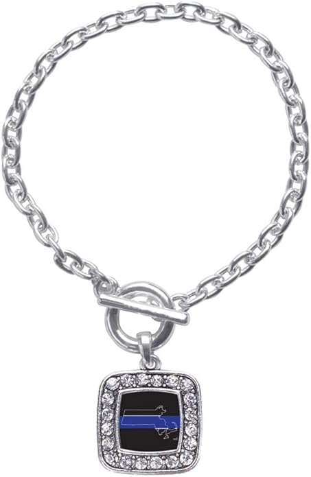 Inspired Silver - Silver Square Charm Toggle Bracelet with Cubic Zirconia Jewelry