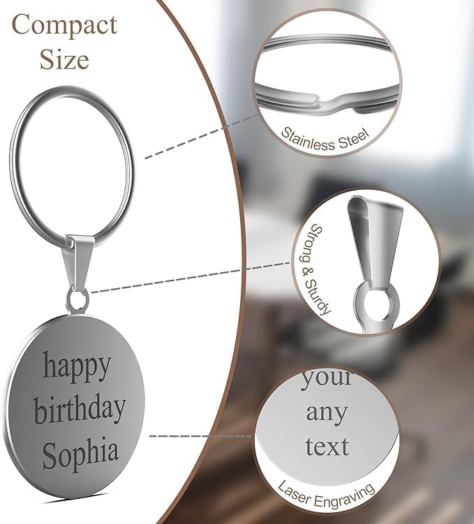 ikkado Personalized Picture Keychain – Custom Double-Sided Photo & Engraved Text Key Chain Gift for Mom, Dad – Made in USA