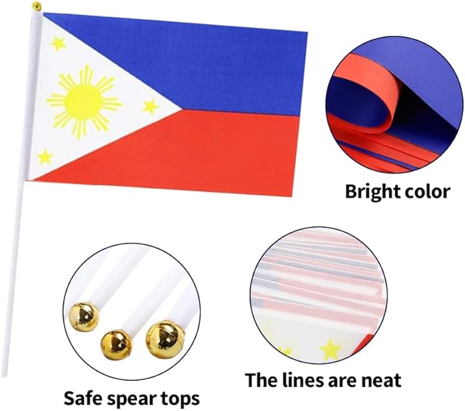 20 Pack Small Philippines Flags on Stick Mini Handheld Filipino Flag for Parades, Independence Day and Patriotic Events 5x8 Inch Durable Weather-Resistant Flags with 12 Inch Sticks(Philippines)