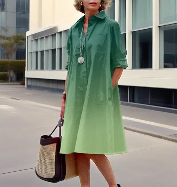 Womens 2025 Long Sleeve Button Down Shirt Summer Dress Casual V Neck Loose Fit Midi Shirt Dresses with Pockets