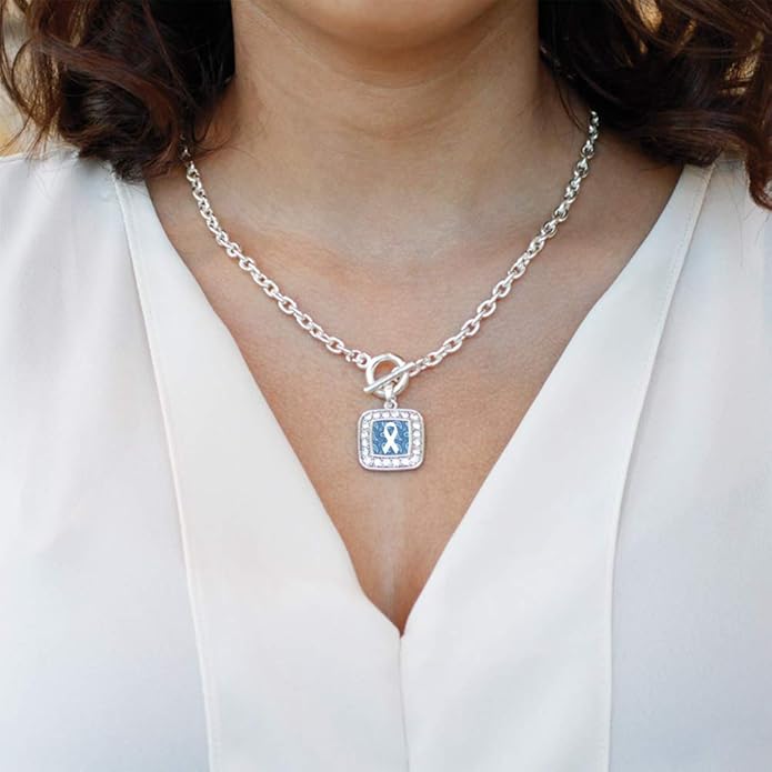 Inspired Silver - Silver Square Charm 18 Inch Necklace with Cubic Zirconia Jewelry
