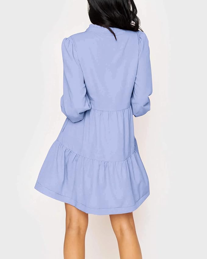 Imily Bela Womens Fall Long Sleeve Tunic Dress Casual V Neck Loose Ruffle Tiered Dress