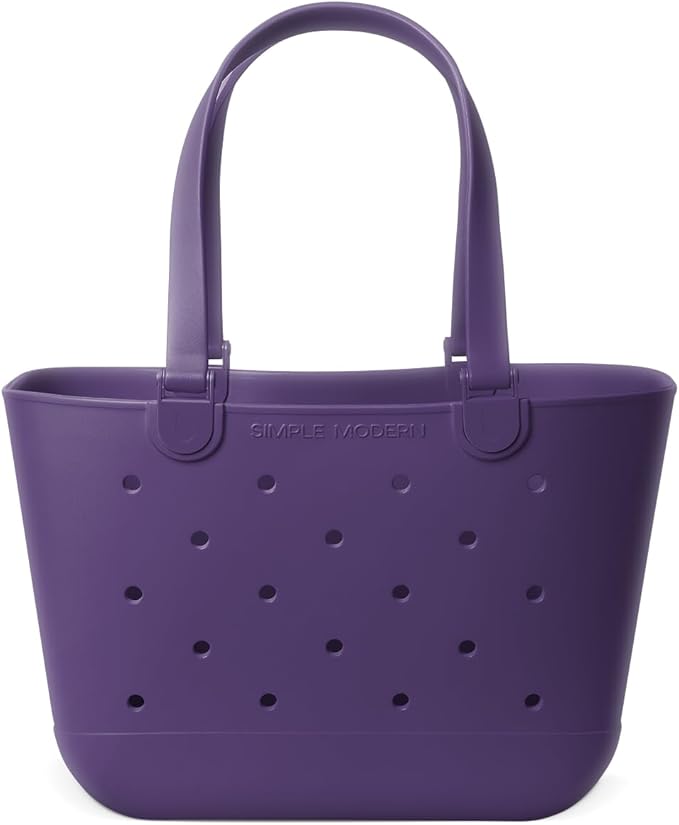 Simple Modern Large Beach Bag | Waterproof Getaway Rubber Tote with Zipper Pocket for Travel, Pool, Boat, Groceries, Sports | English Violet