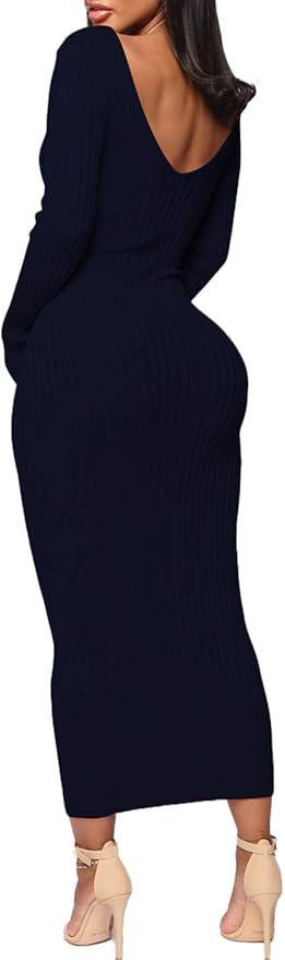 SheKiss Women's Off Shoulder Long Sleeves Bodycon Sweater Dress Sexy Knit Slim Cardigans