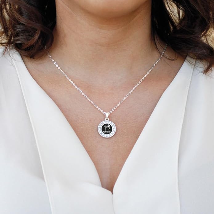 Inspired Silver - Silver Circle Charm 18 Inch Necklace with Cubic Zirconia Jewelry